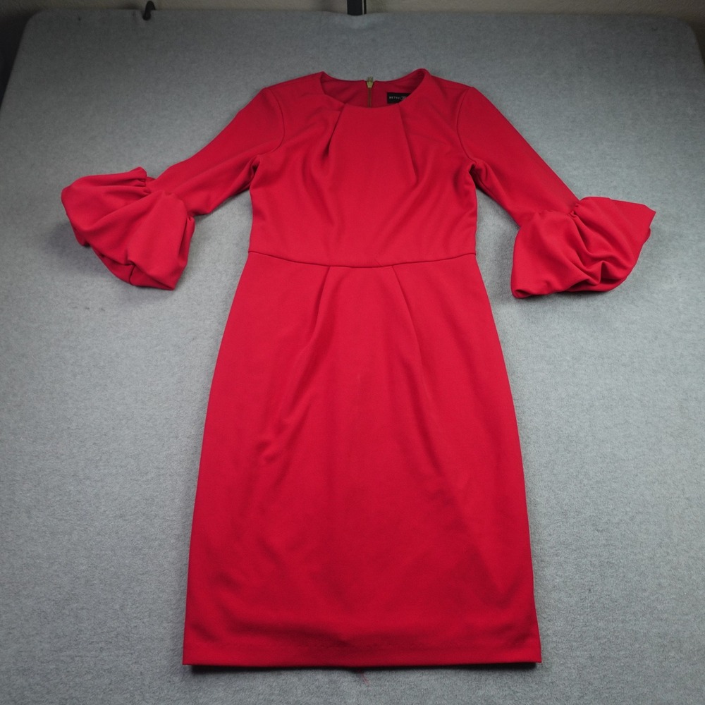 Betsy & Adam Dress Womens 6 Red Bell Sleeve Sheath Cocktail Party